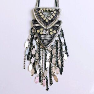 Stella & Dot Chiara Pendant Necklace Womens Silver Color Leather Backed Necklace